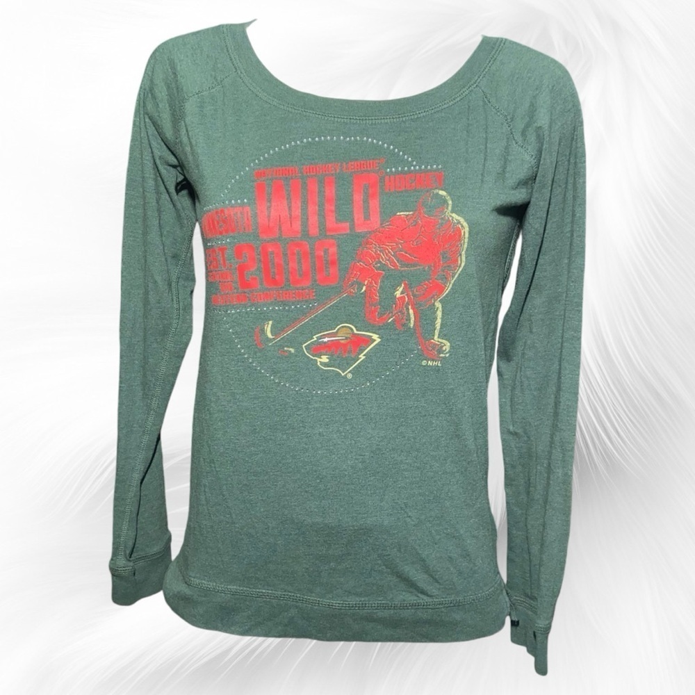 NHL Women’s Size 7/9 Green/ Orange Minnesota Wild Hockey Long Sleeve Jersey